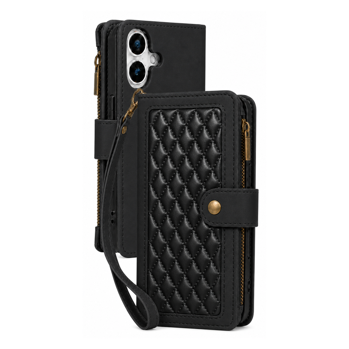 Google Pixel 10 Quilted Zip Wallet Case suede finish dual tone 9 card (w-017)