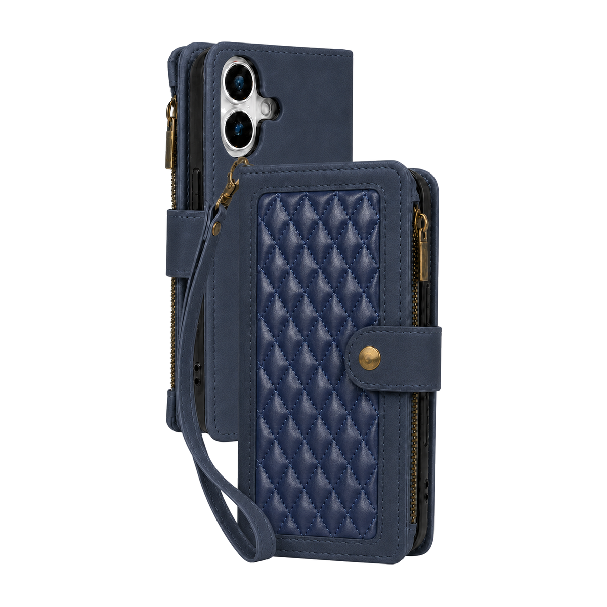 Google Pixel 10 Quilted Zip Wallet Case suede finish dual tone 9 card (w-017)