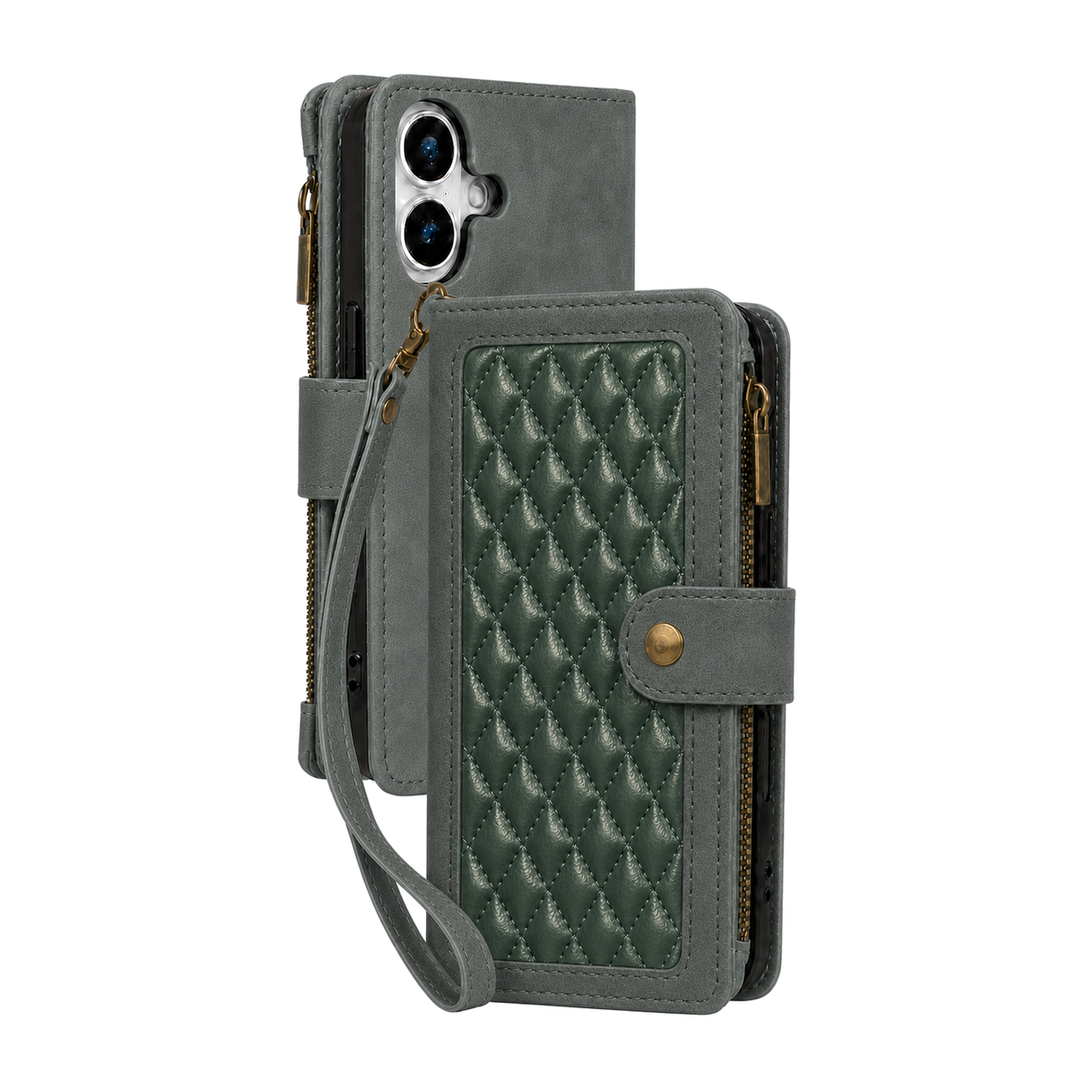 Google Pixel 10 Quilted Zip Wallet Case suede finish dual tone 9 card (w-017)