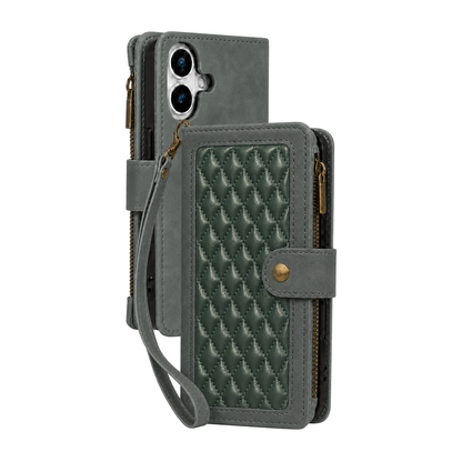 Google Pixel 10 Quilted Zip Wallet Case suede finish dual tone 9 card (w-017)