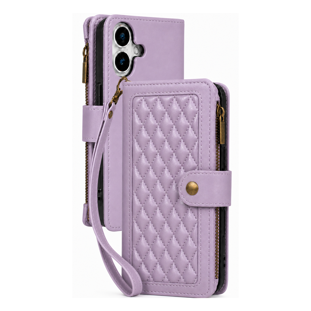 Google Pixel 10 Quilted Zip Wallet Case suede finish dual tone 9 card (w-017)