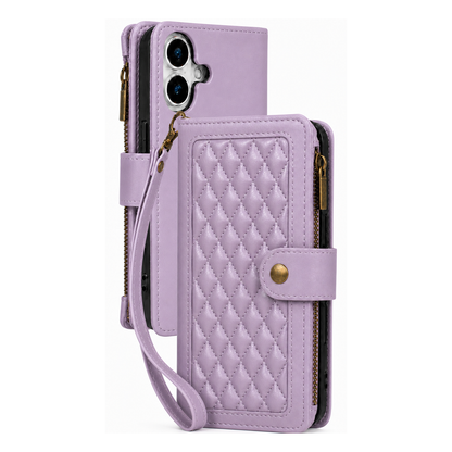 Google Pixel 10 Quilted Zip Wallet Case suede finish dual tone 9 card (w-017)