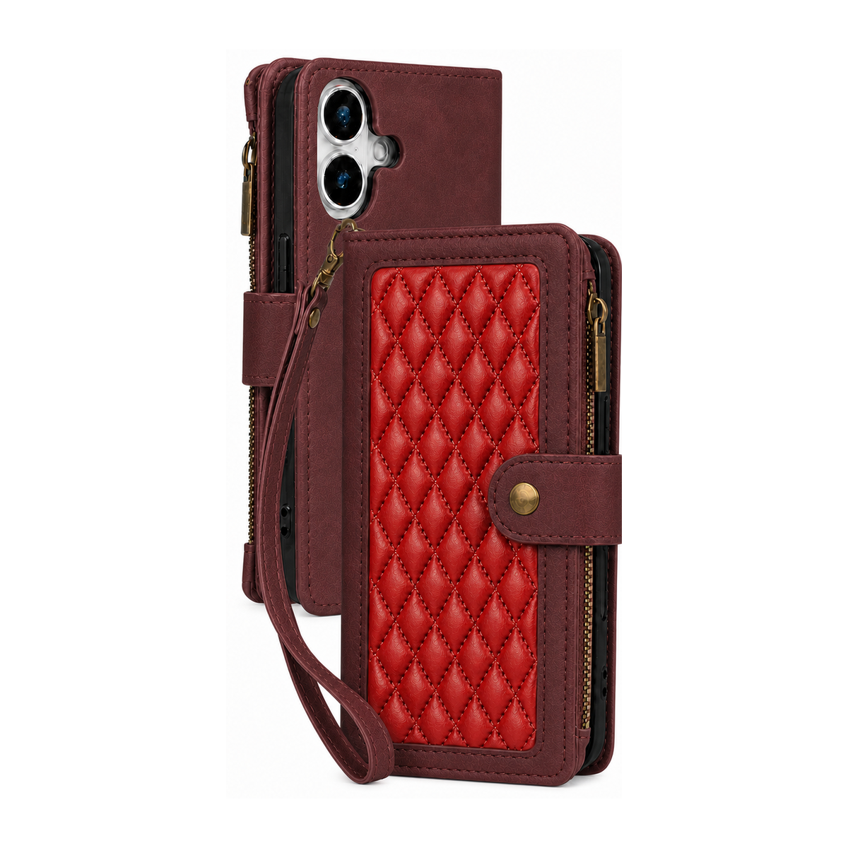 Google Pixel 10 Quilted Zip Wallet Case suede finish dual tone 9 card (w-017)