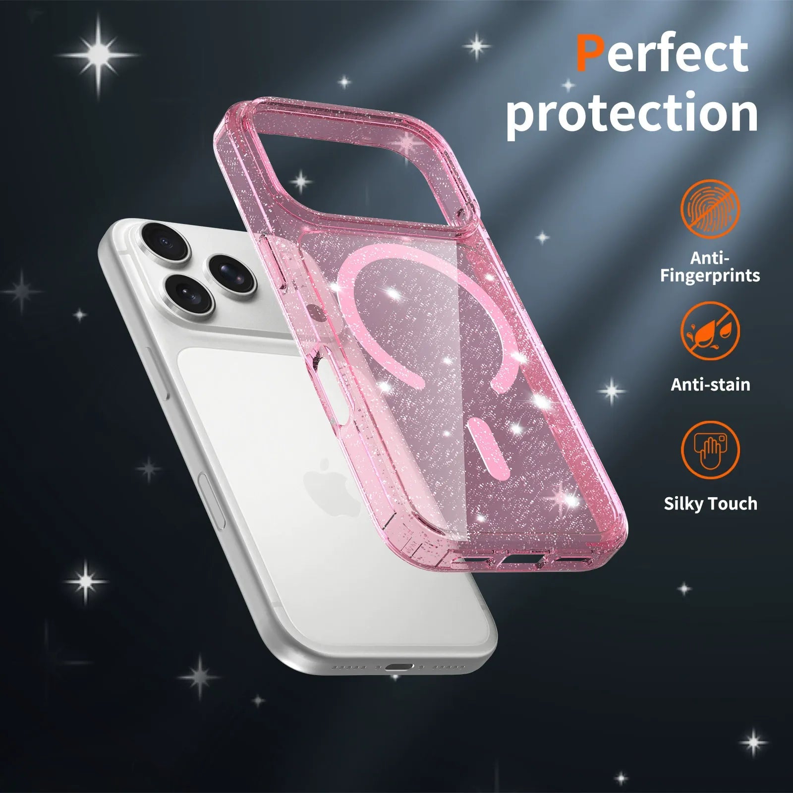 Magnetic Stardust Glitter Case pink protection features