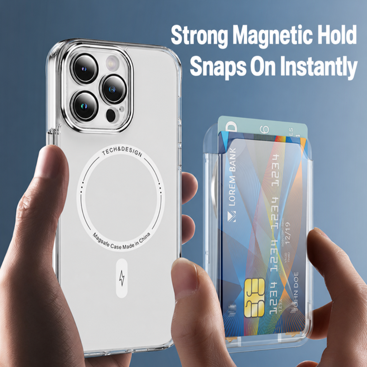 Frosted Clear MagSafe Card Holder Case with Built-In Card Clip